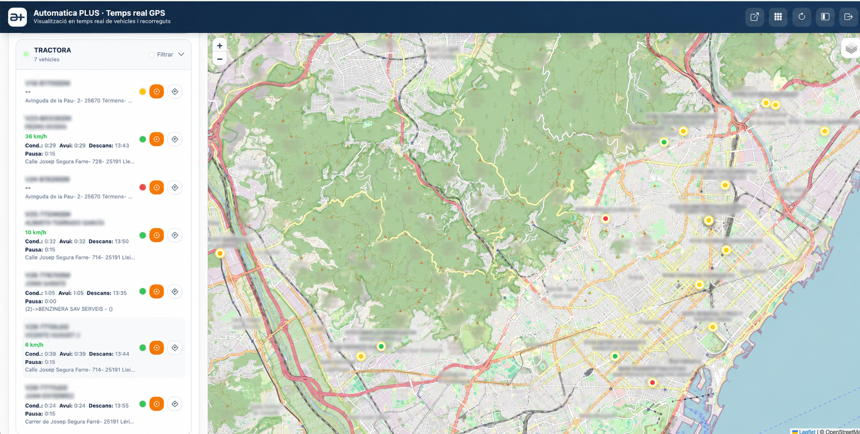 GPS fleet tracking platform showing vehicles on a map