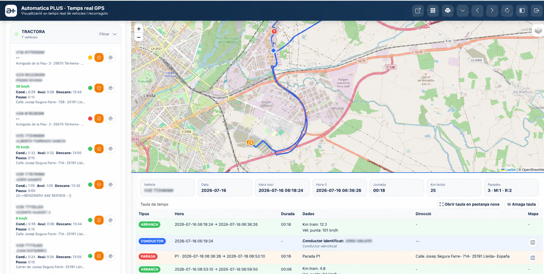 Detailed GPS route with stops, times and mileage